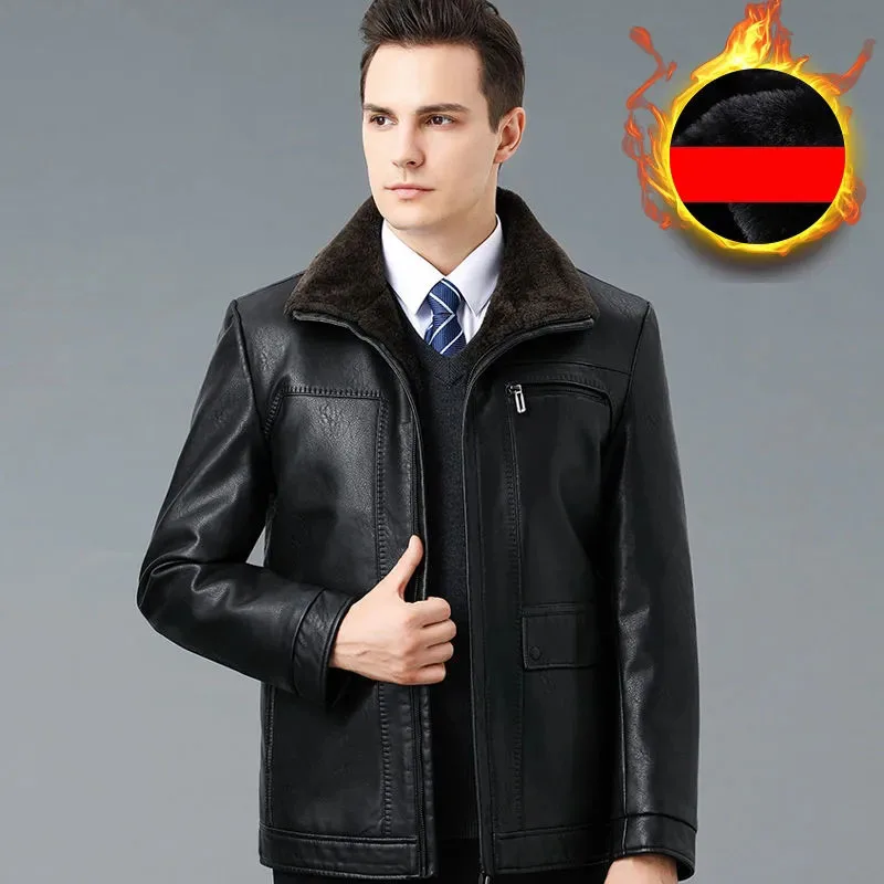 

2023 Trendy Soft Leather Coats Plush Thicken Stand Collar Warm Sheepskin Jackets Solid Loose High Quality Male Casual Outerwear