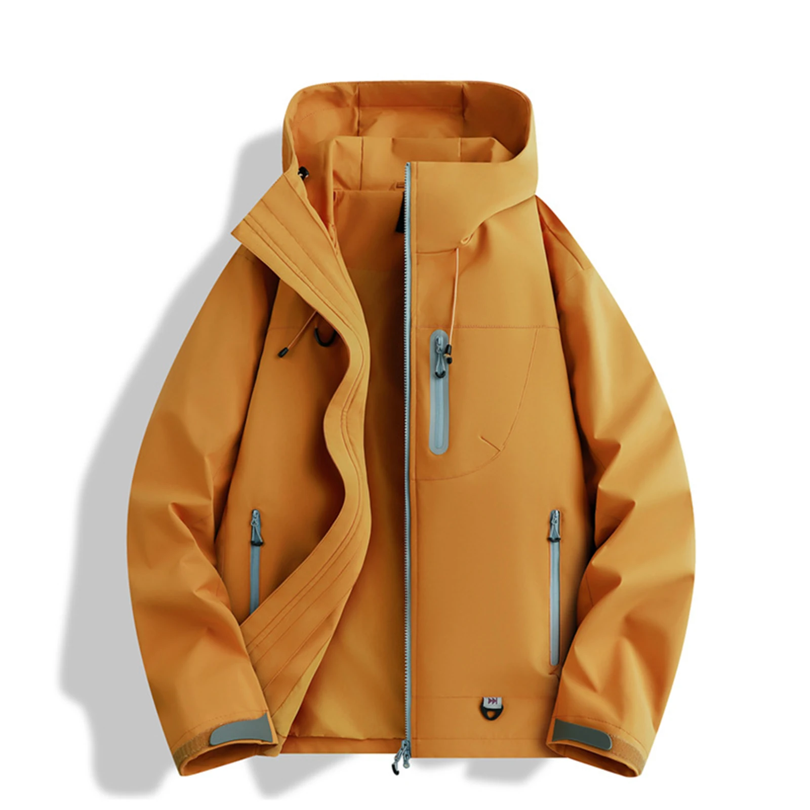 Men Women Winter Outdoor Hooded Jacket Multi Pocket Zipper Jacket Windproof And Waterproof Solid Color Assault Suit