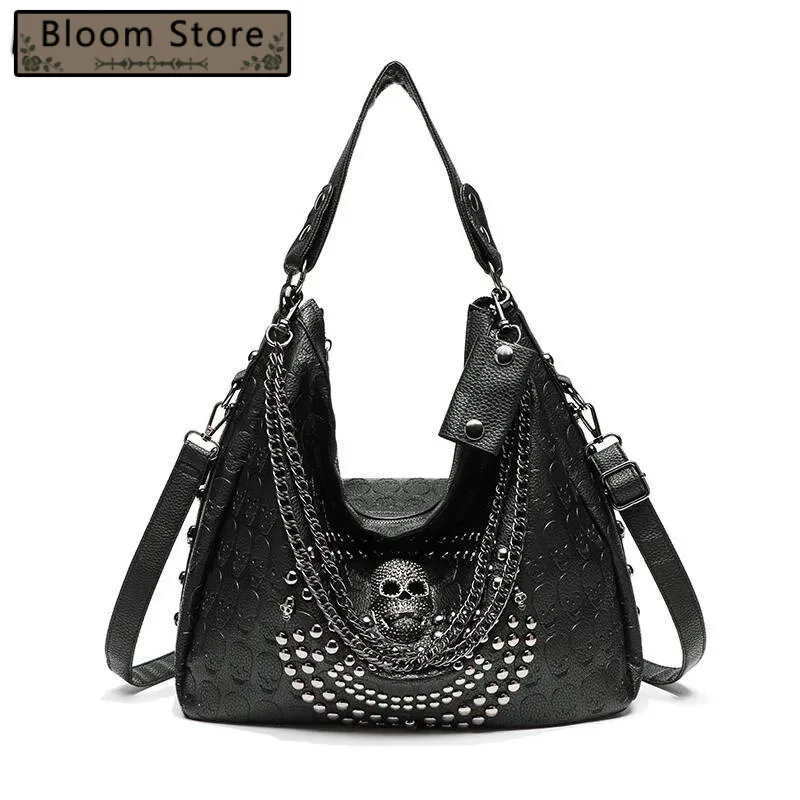 

Personality Vintage Skull Gothic Rivet Tote Bags High-Capacity Grunge Casual Shoulder Underarm Bag Punk Women Handbags Crossbody