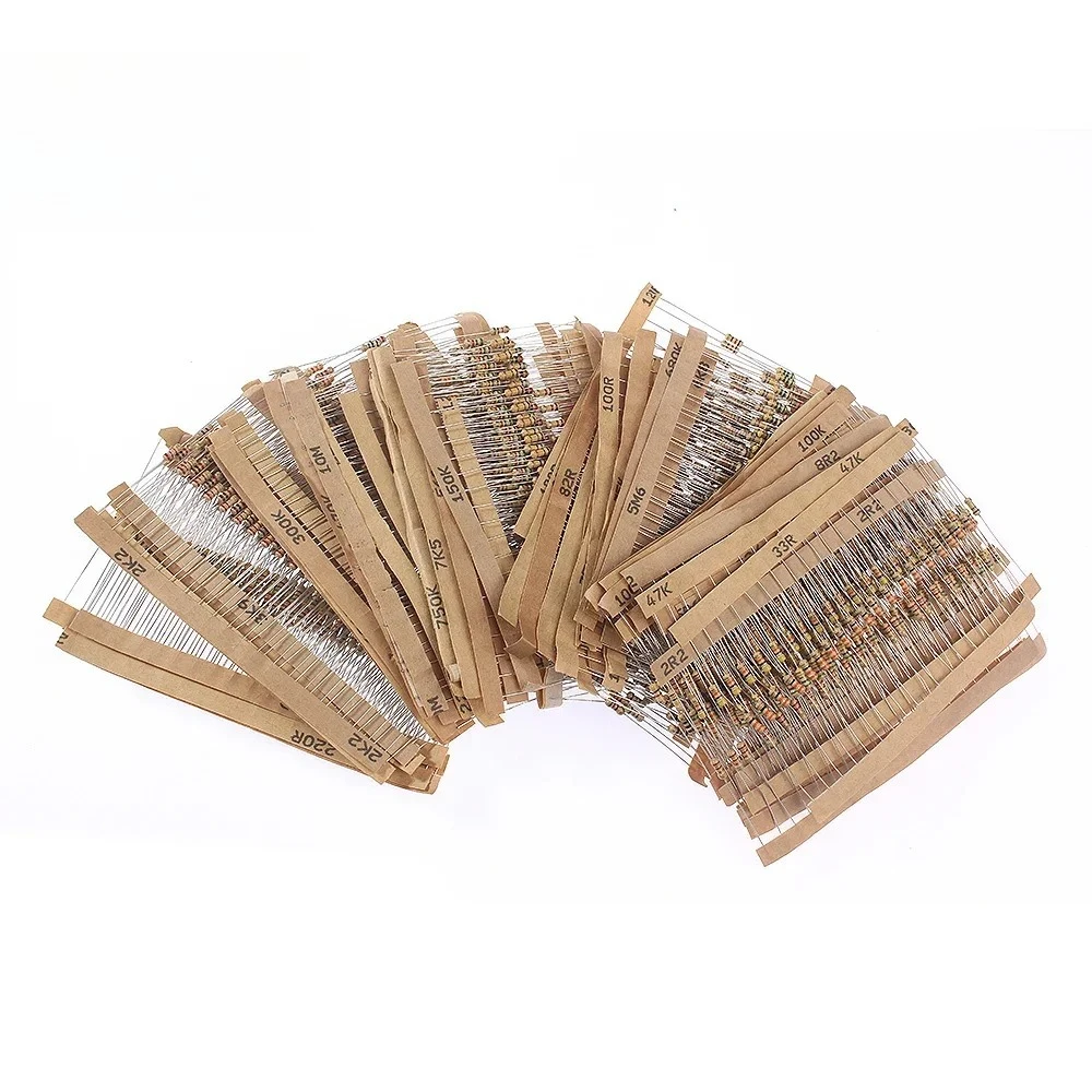 560/1000PCS 0.25W Carbon Film Resistor Assortment Kit 1Ω To10MΩ 2.2Ω To 2.2MΩ 5% Electronics Components Pack for DIY Projects