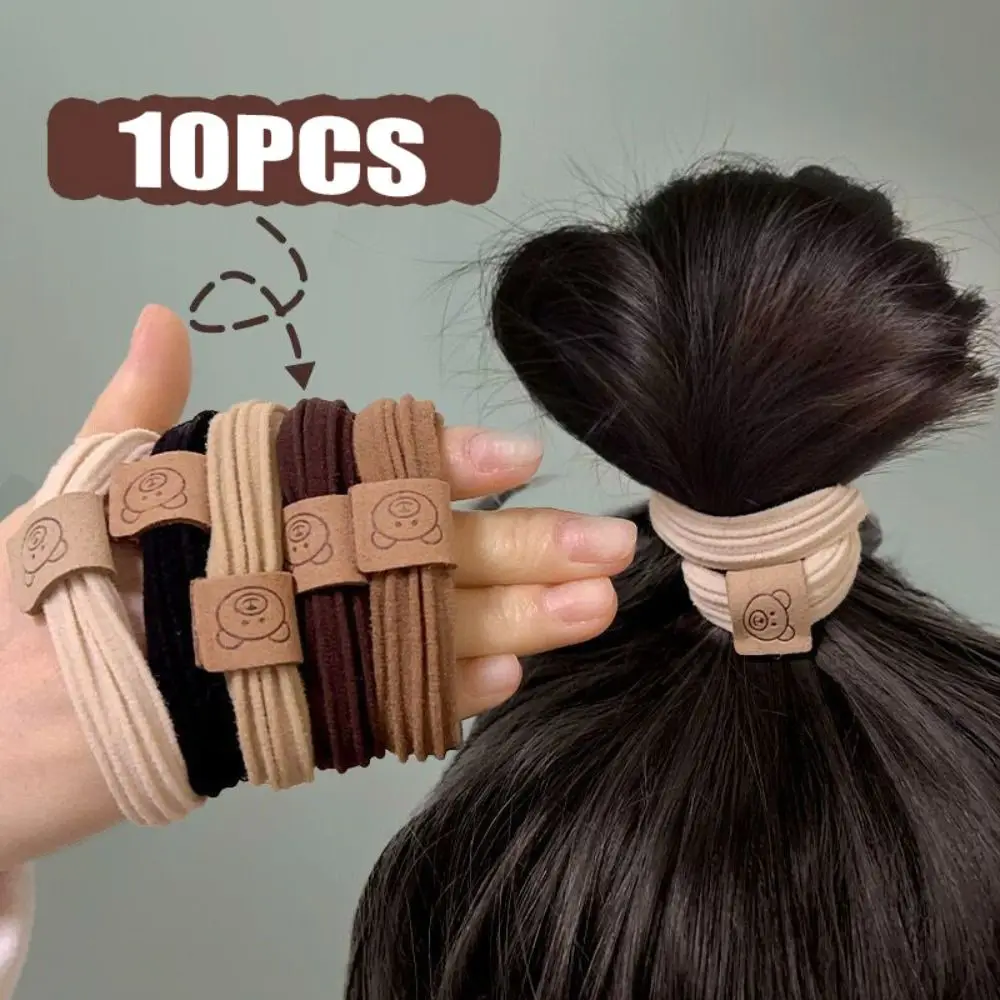 10ชิ้นห่วงรัดผมแบบมินิมอลที่คาดผมแบบยืดหยุ่นแข็งแรงเชือกรัดผมรูปหมีขนาดเล็กไม่มีตะเข็บ