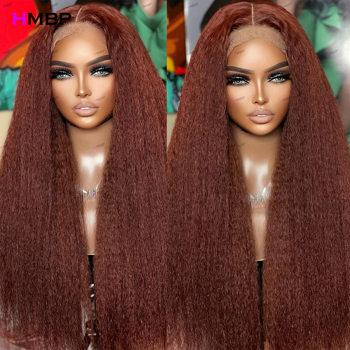 Reddish Browm 450 Density Glueless Lace Wig Human Hair Ready To Wear 360 HD Lace Frontal Wig Kinky Straight Brazilian For Women