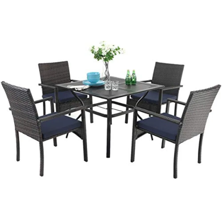 

Sophia William Outdoor Patio 5 Pieces Dining Set with 4 Brown PE Rattan Chairs and 1 Metal Square Table Modern Outdoor Dining F