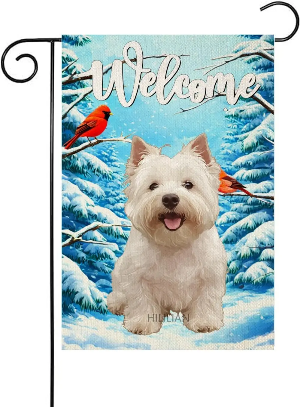 Bandeira de Jardim Bem-vindo Inverno com Cães Cardinal e Westie 12x18 Vertical Dupla Face (9264) TTW LLG GGO