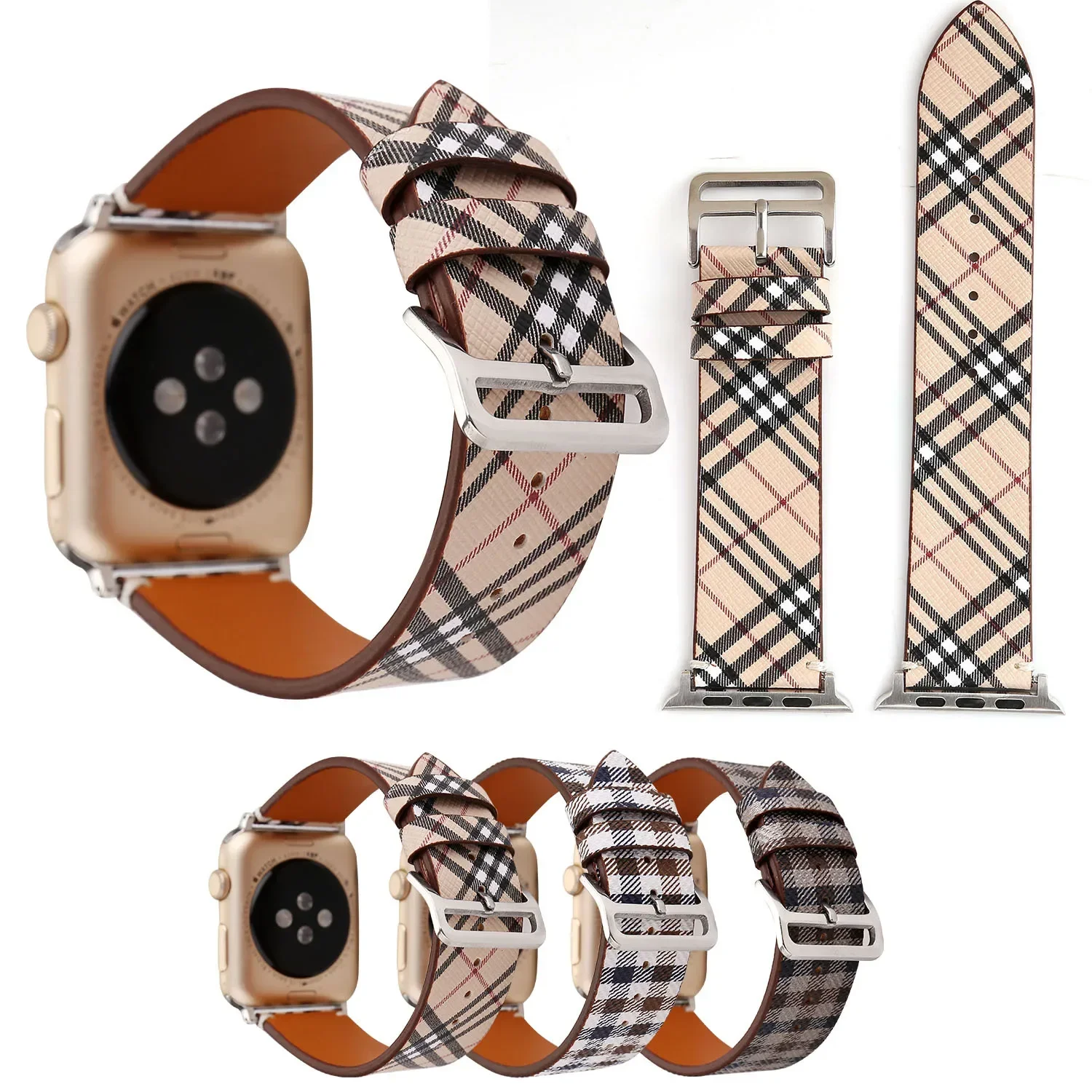 Suitable for Apple Watch strap Apple Watch 7-1 Fashion plaid leather strap iwatch7 leather strap