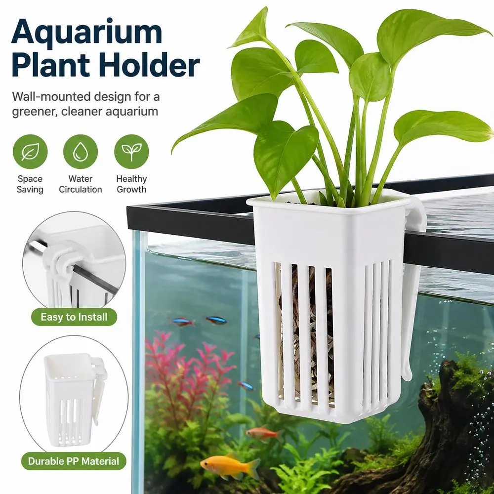 Plastic Aquarium Plant Basket Slotted Drainage Multifunctional Fish Tank Plant Holder Aquarium Hydroponic Top Hangable