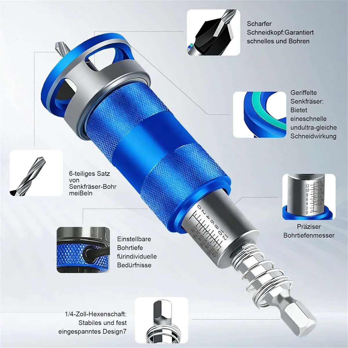 Countersink Drill Bit Set, Precise Drilling, Countersink Drill Bit with 1/4