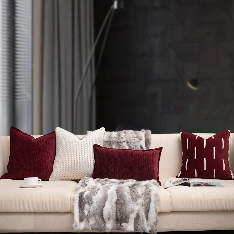 30x50/45X45CM Wine Red Throw Pillow Cover French Light Luxury Stamping Waist Cushion Cover Decor Home Decorative Pillowcase