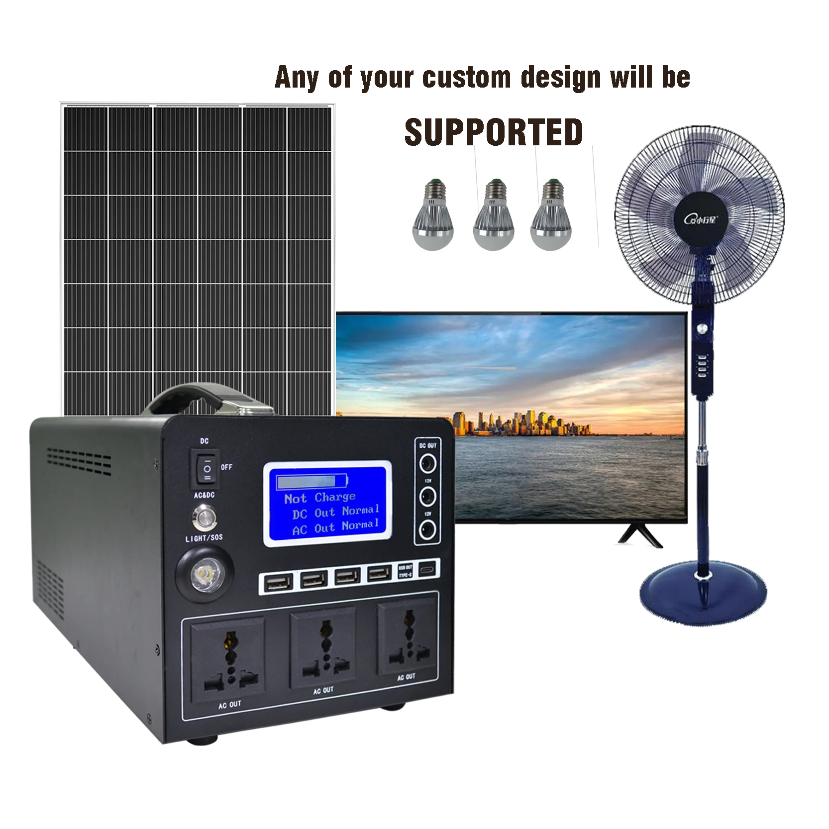 

Wholesale 300watts Mini Portable Solar Power AC DC Output Home Lighting System Generator For Fan And TV
