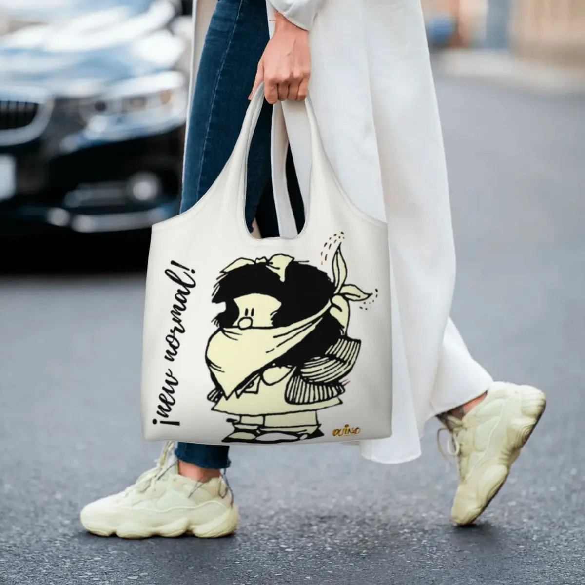 Custom Fashion Printed Quino Mafalda Shopping Tote Bag Washable Canvas Shoulder Shopper Funny Manga  Bags Handbag