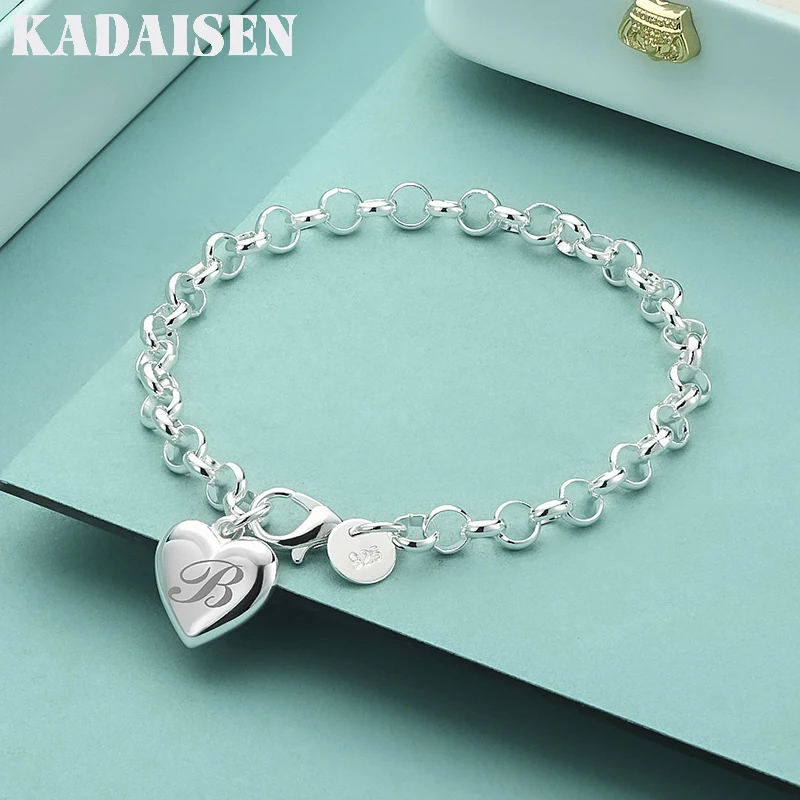 925 Sterling Silver Fine 26 Letter Women Men Chain Bracelet Charm Heart Cute Wedding Personality Jewelry Lady Gift Party 20cm
