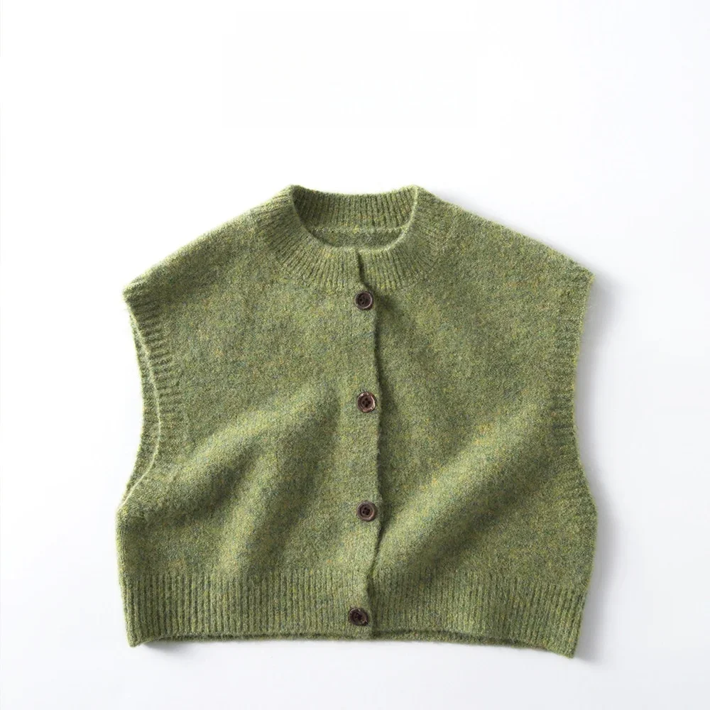 Autumn New Kids Knit Vest Solid Fruit Green Button Front Sleeveless Cardigan 1-7Y Children Layering Outerwear