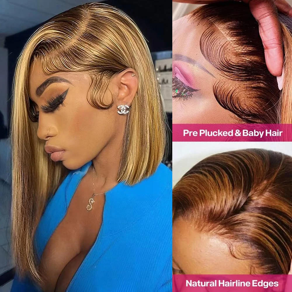 

4/27 Ombre Highlight Bob Wig Human Hair straight bob wig 13x4 HD Lace Frontal Bob Wig Ombre Short Bob Wigs for Black Women