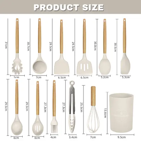 12 st silikon köksredskap non-stick köksredskap spatel spatel äggvispar bakset med förvaringshink 10 best sales träskedsset - №6