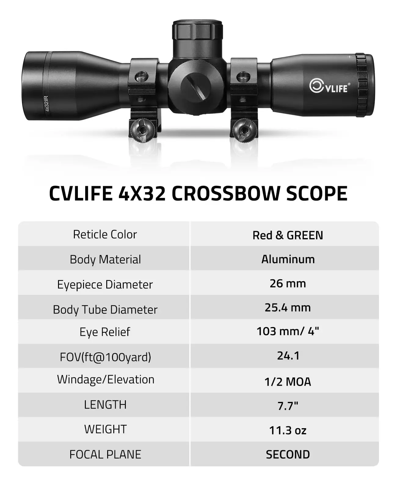 

4x32 Rifle Scope Compact Crossbow Riflescope Reticle Optics Red Green Illuminated Sights with 20mm Scopes rings