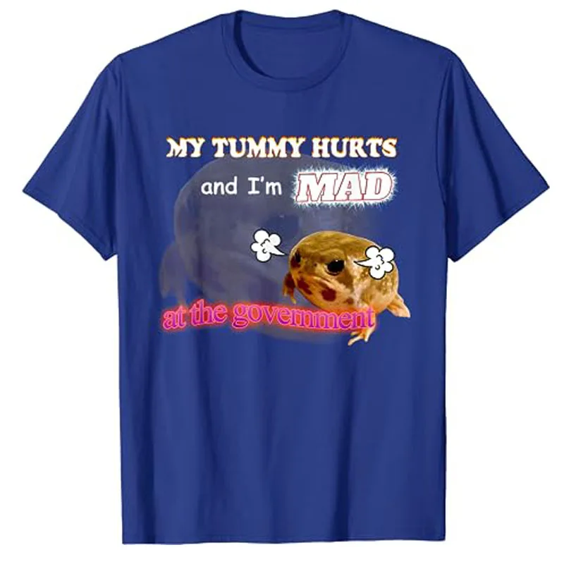 My Tummy Hurts and I\'m MAD At The Government Meme T-Shirt Humor Funny Grumpy Frog IBS, Gastroesophageal Reflux Graphic Tee Tops