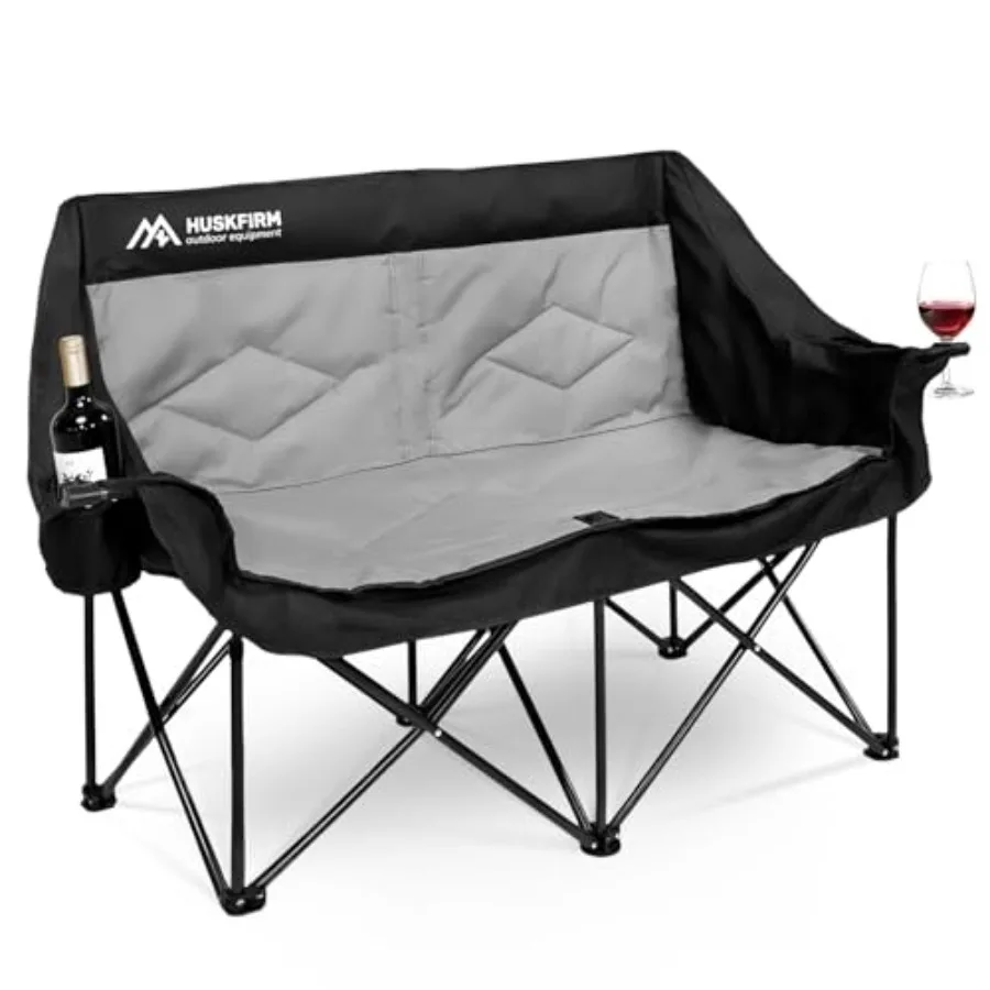 

2 Person Camping Chair Oversized Loveseat Camping Chair Double Camping Chairs for Adults Heavy Duty Camping Couch Black Outdoor