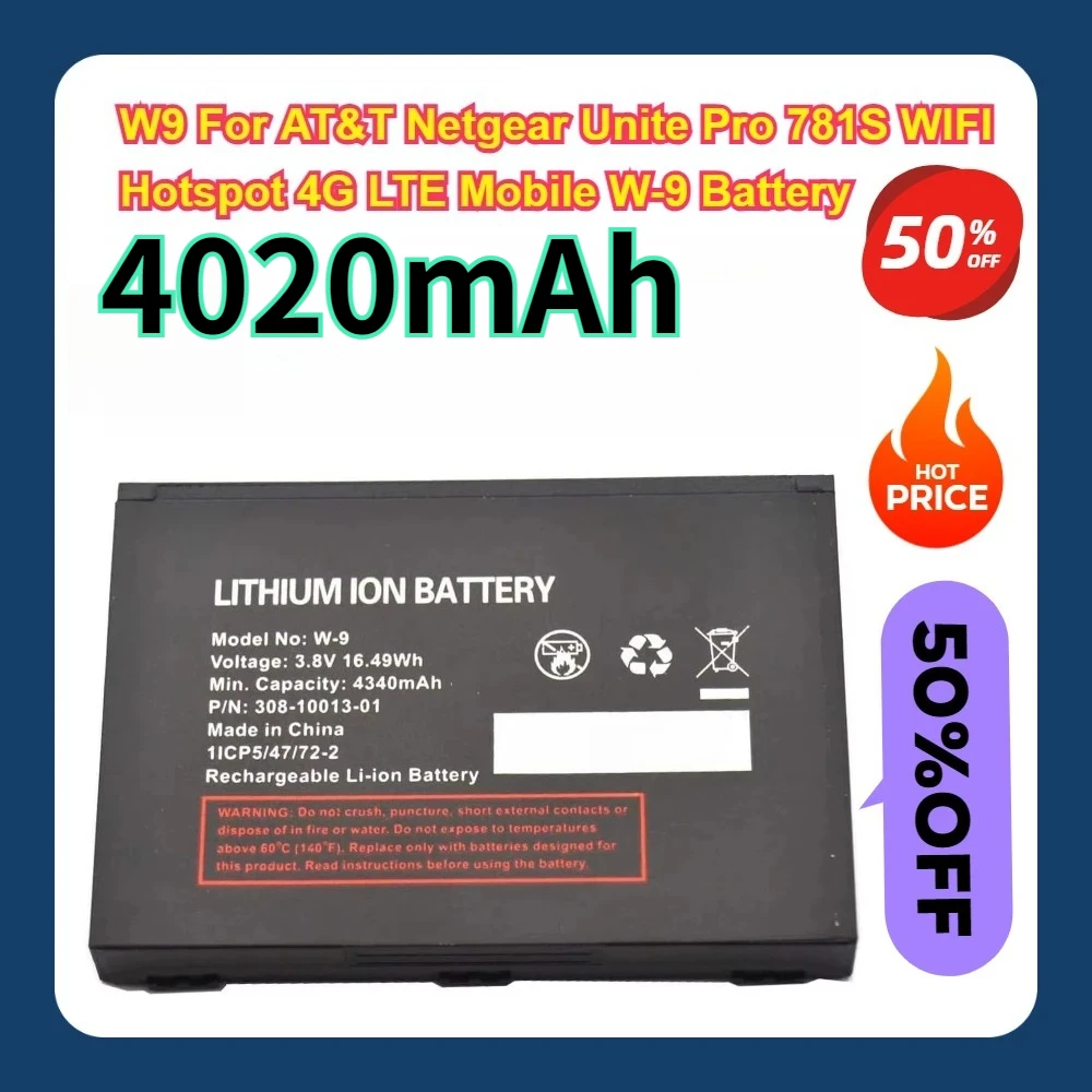 

4020mAh W9 For AT&T Netgear Unite Pro 781S WIFI Hotspot 4G LTE Mobile W-9 Battery