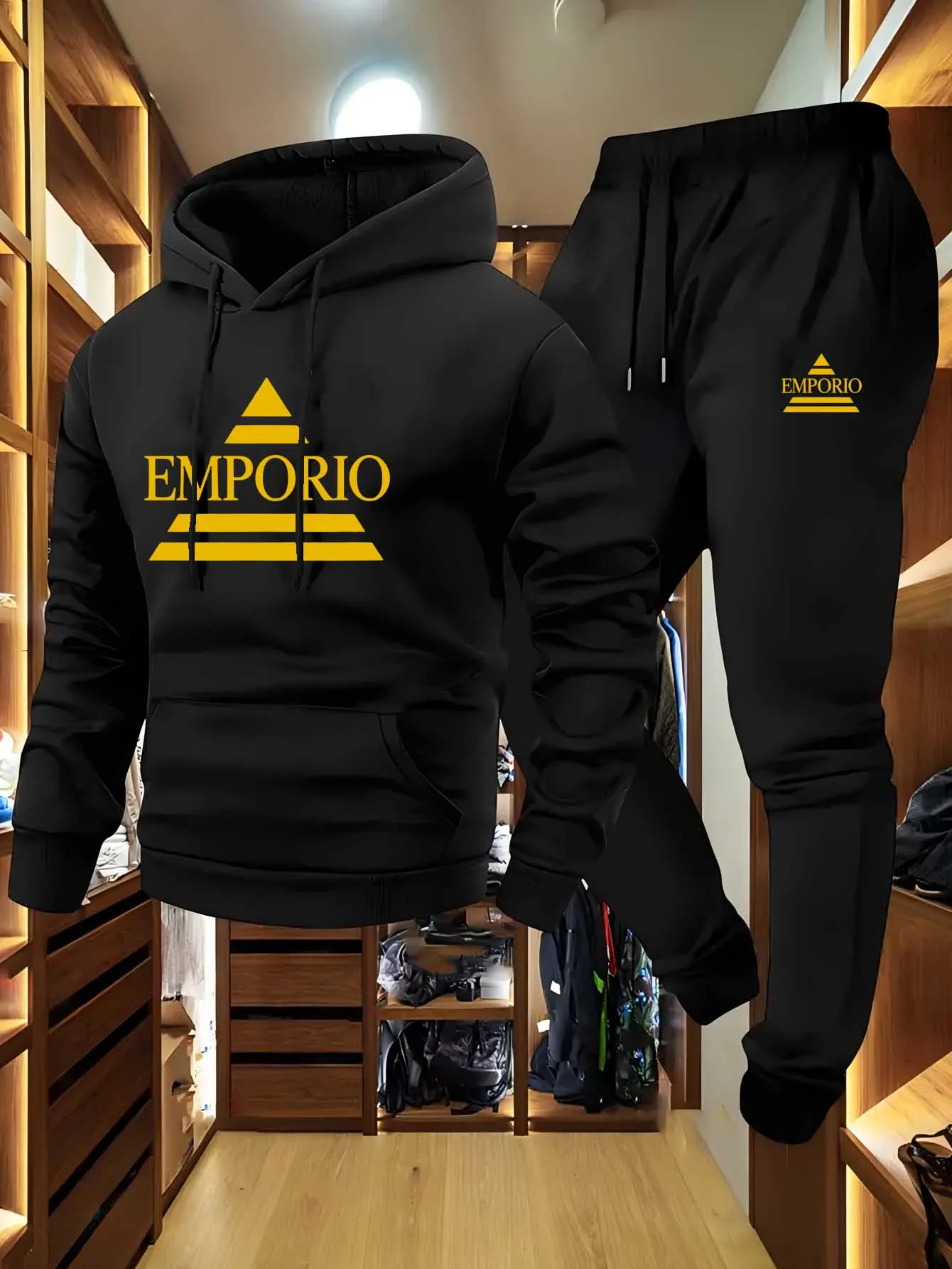 Conjuntos casuais masculinos de outono e inverno, incluindo jaquetas estampadas versáteis de rua americana, tops e calças masculinas