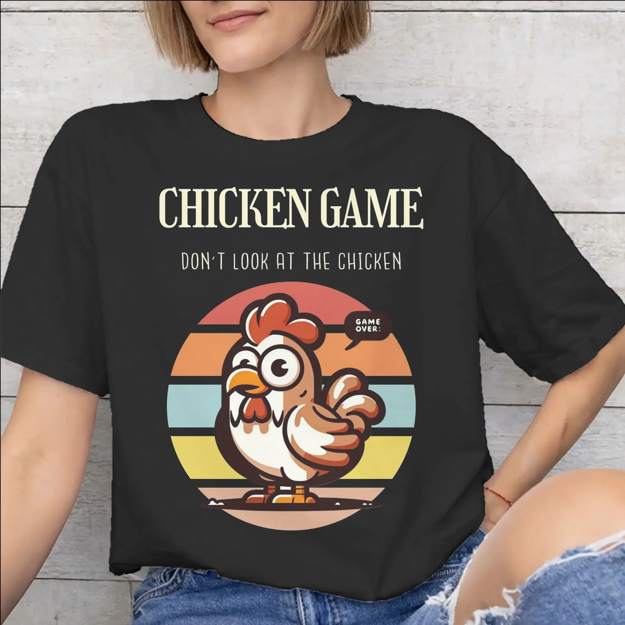 Graphic Printed Chicken Game Dont Look At The Chicken T Shirt For Unisex  100% Cotton T-shirts Short Sleeve Clothes