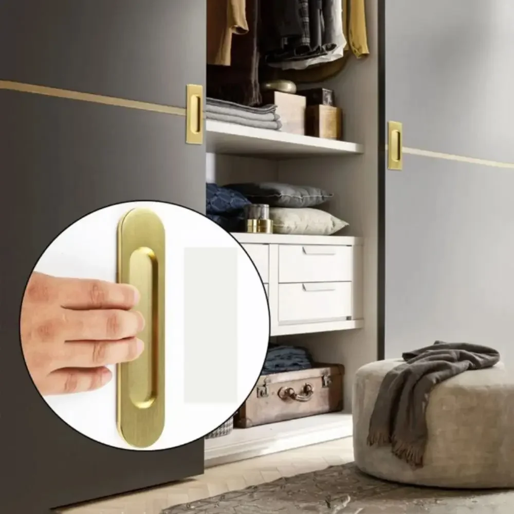 No Drilling Self-adhesive Handle Aluminum Alloy Black/Grey/Gold Sliding Door Handle Double-sided Glass Door Knob Kitchen Door
