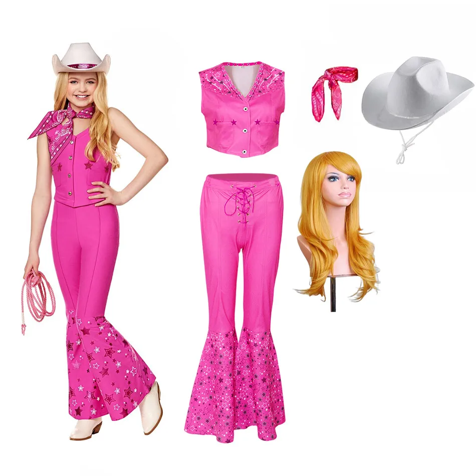 

Toddler Doll Character Costume Barbi Role Play Vest and Trousers Clothing Set Pink Girls Sweet Margot Robbie New Movie Dress up