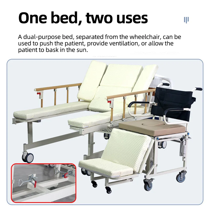 سرير التمريض مع كرسي متحرك معدات طبية منزلية للعناية بالمعاقين كرسي متحرك محمول سرير العناية بالمنزل #4