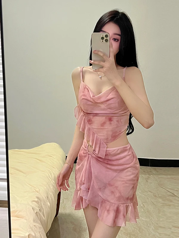Elegant Bikini Swimwear Women's Two-Piece High-End Sensation Slimming Beautiful Beach Vacation Hot Spring V-Neck Nylon Fabric