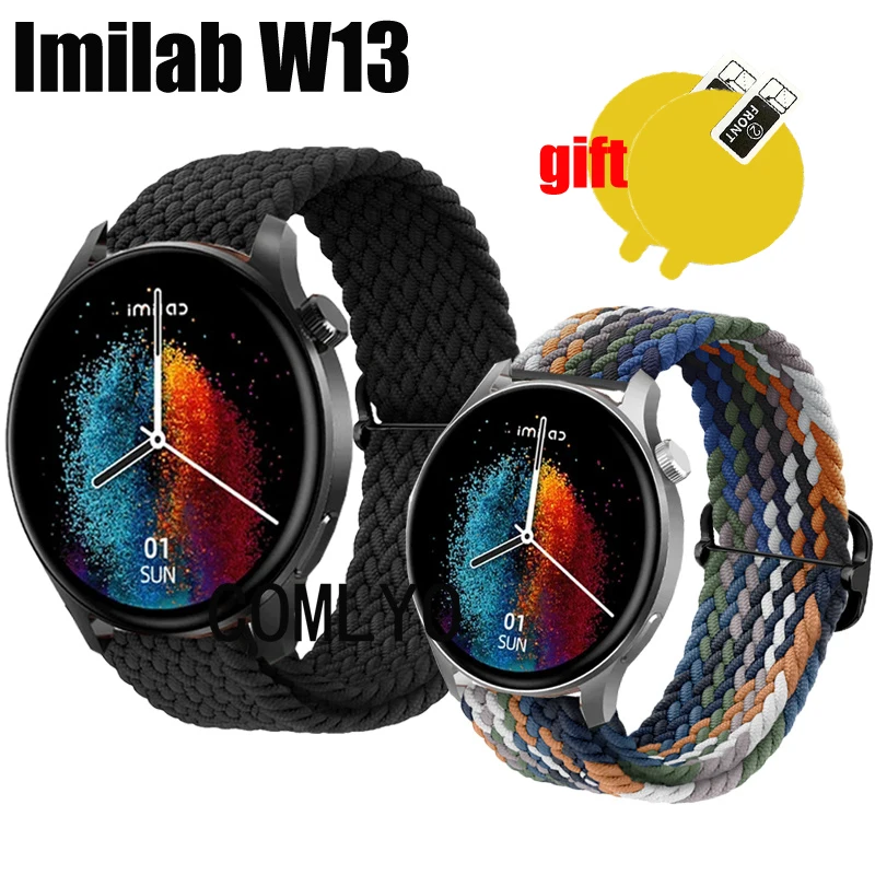 3in1 For IMILAB W13 Strap Women men Smart watch Band Nylon Belt Adjustable Soft Wristband Screen protector film