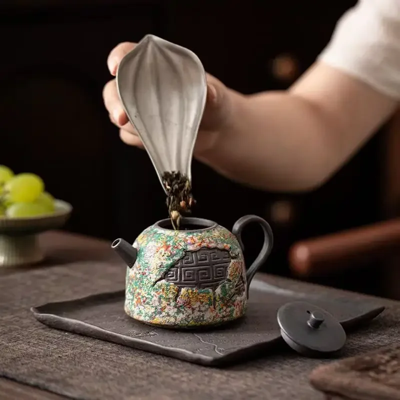 210ML Rock Painting Time Paper Pattern Positive Handle Pot Household Ceramic TeaPot Chinese KungFu TeaSet TeaPot Gift Tea Maker