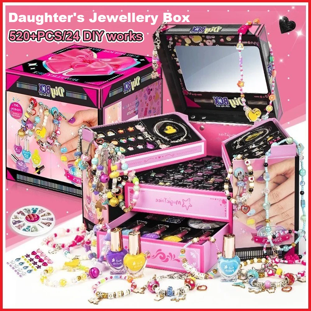 Charm Bracelet Making Kit with Jewelry Box Jewelry Making Kit DIY Charm Bracelet Kit Christmas Birthday Gifts for Girls Age 6-12