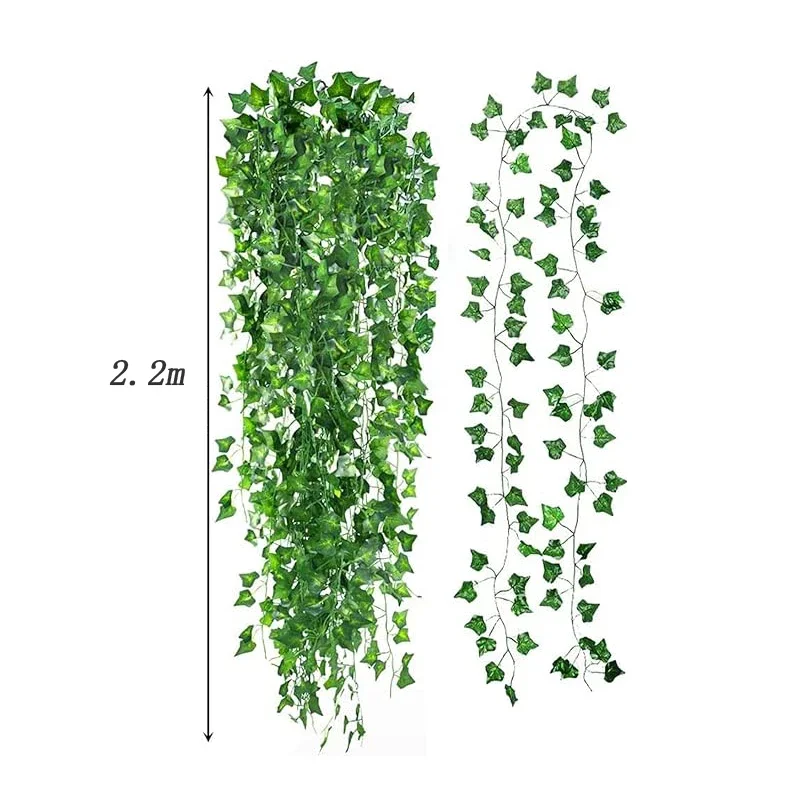 6Pcs 2.2M Green Ivy Leaf Hanging Vine Artificial Garland Grape Rattan Fake Plants for Garden Wedding Party Home Outdoor Decor