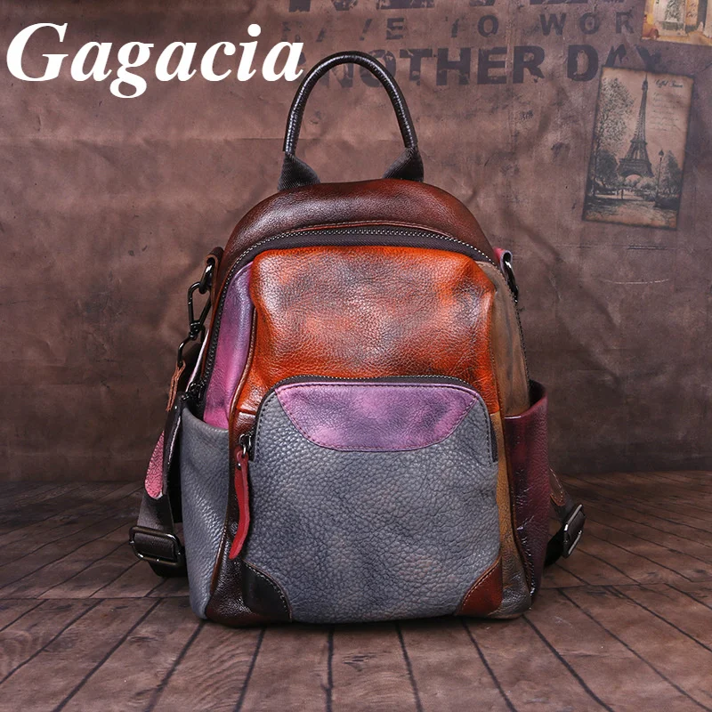 GAGACIA Fashion Women Backpacks For Lady Cowhide Backpack High Quality Patchwork Soft Leather Luxury Book Bag Designer Handbags