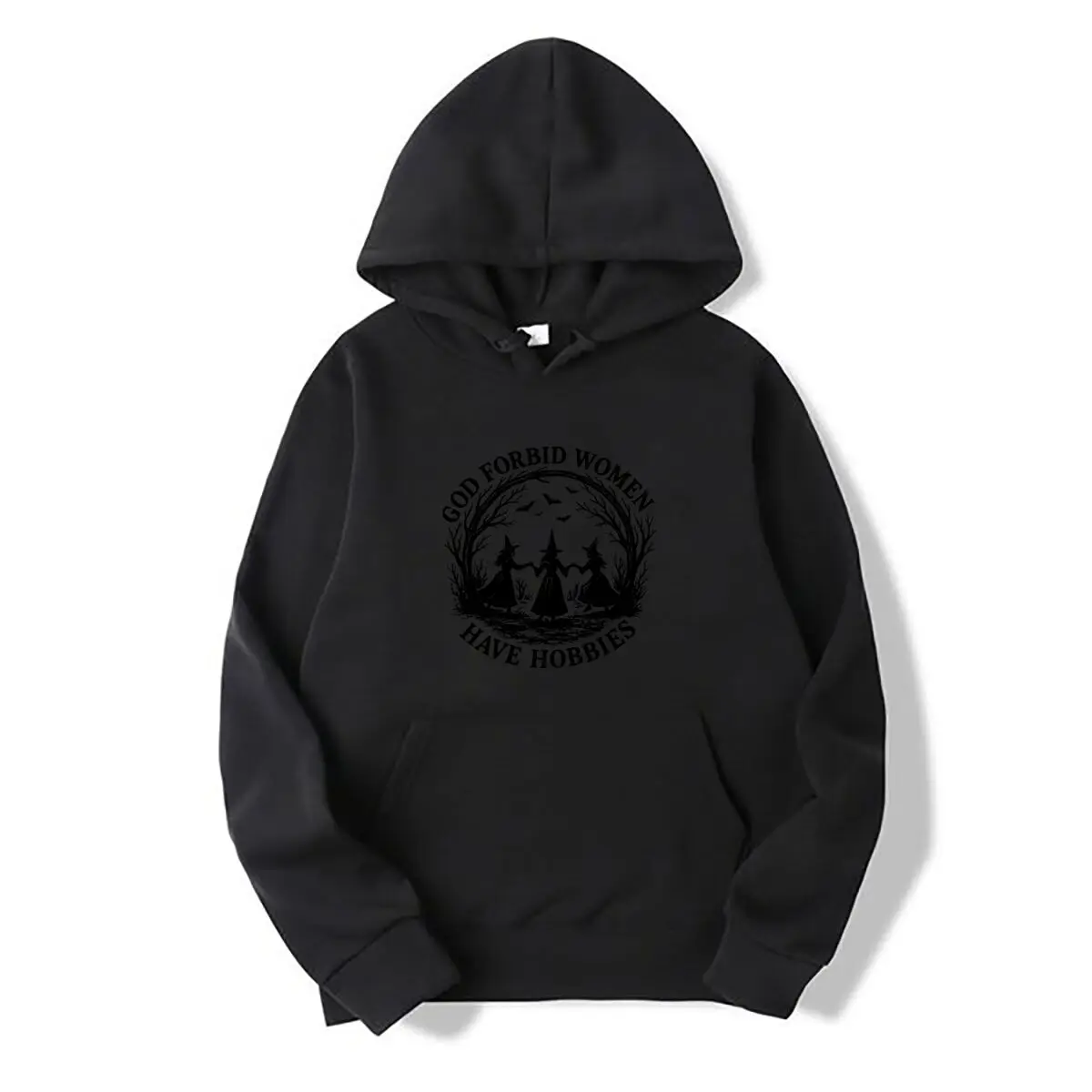 God Forbid Women Have Hobbies Three Witches Bats Bare Trees Autumn and winter new men's and women's hooded sweatshirts