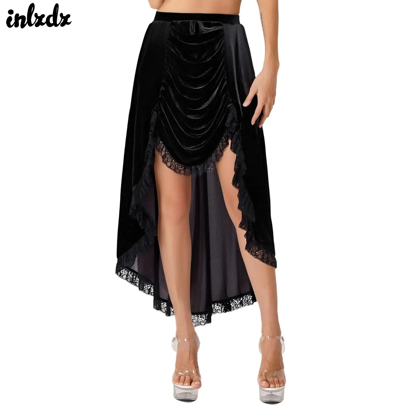 

Adults Women Steampunk Victorian Gothic Costumes Ruched Design Lace Trim Ruffled High Low Skirt Theme Party Halloween Outfits