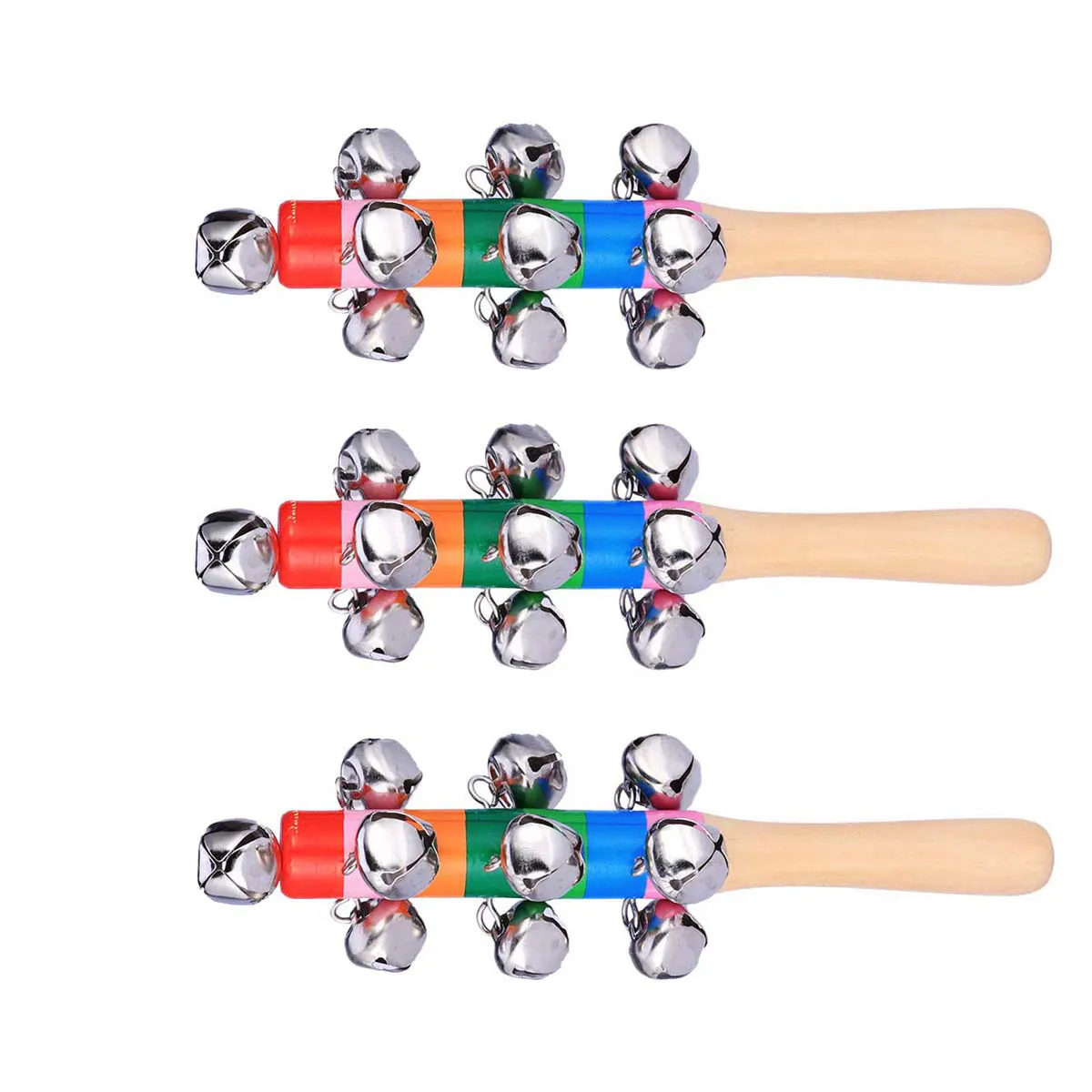 

3pcs Hand Bell Wooden Kids Jingle Bells Musical Instruments Safe Grasping Auditory Development