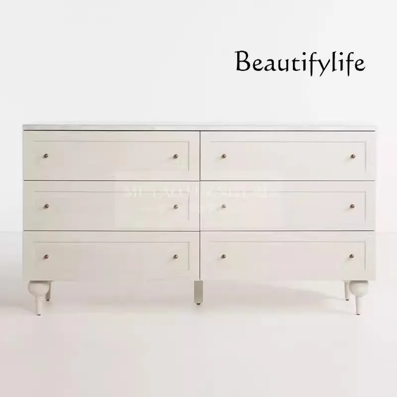 

American Retro Chest of Drawers Bedroom Chest of Six Drawers Solid Wood Cream White Sideboard Storage Entrance Cabinet