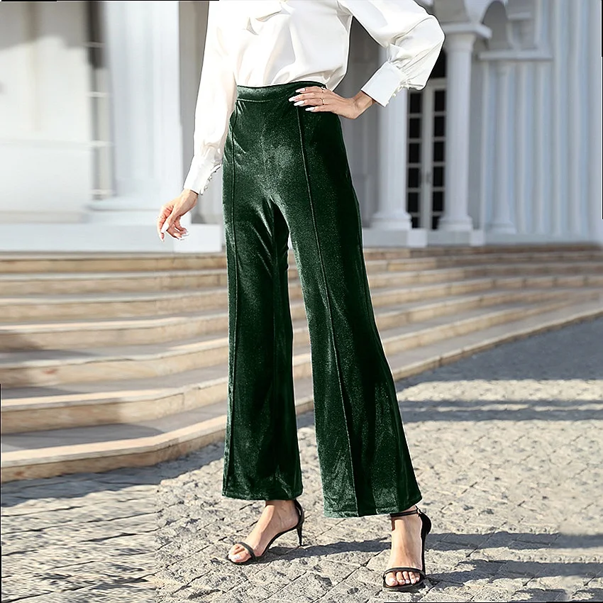 Cross-Border New Arrival Women's Velvet Flared Pants High Waist Casual Trousers Jumpsuit Playsuit
