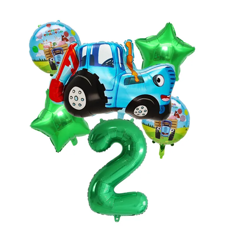 Farm Tractor Balloons 32inch bule Green Number Foil Balloons Excavator Ball Kid Birthday Party Decorations Baby Shower Supplies