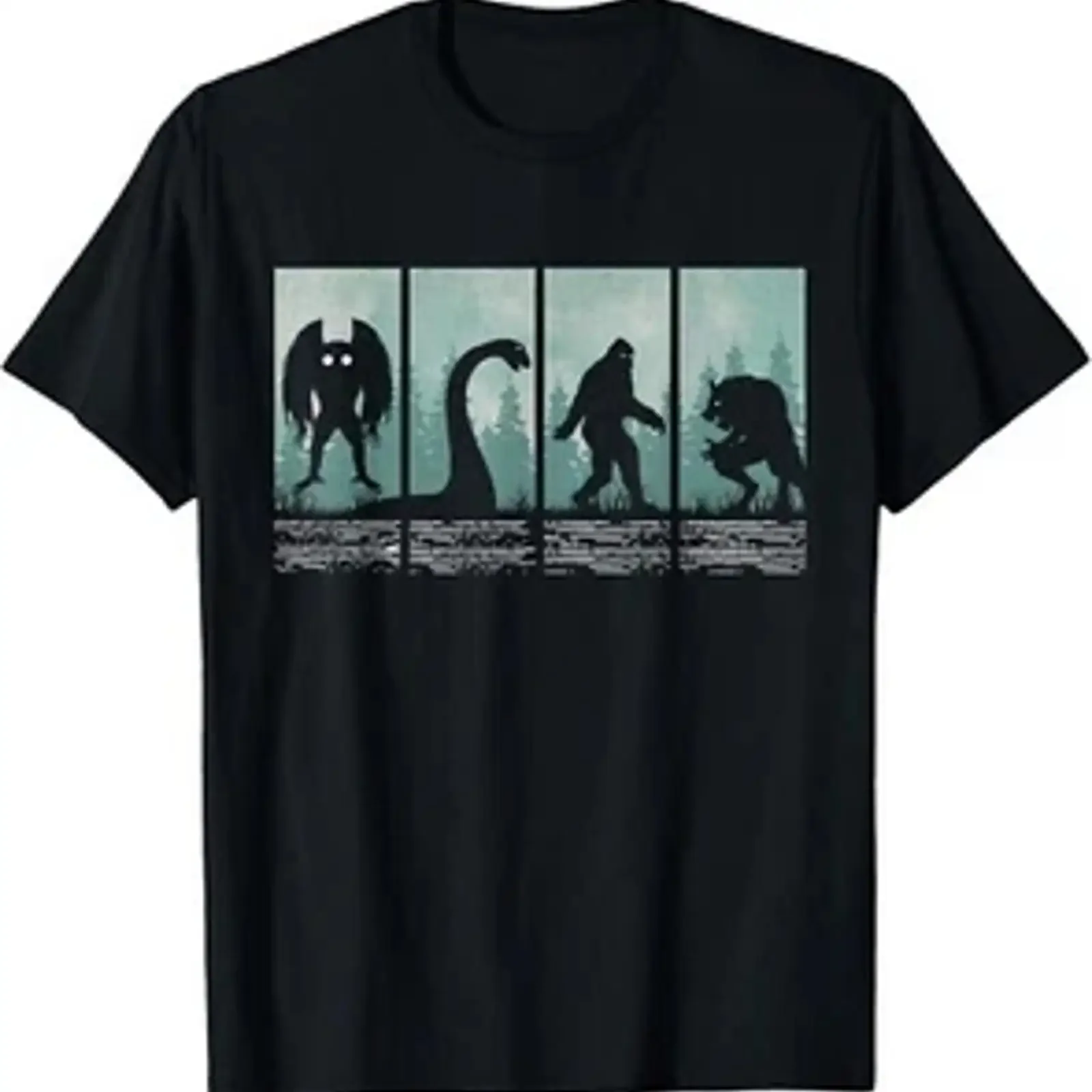 Bigfoot Loch Ness Monster Mothman and Dogman Funny Cryptid T Shirt vintage Washed Casual fashion Top For Everyday Wear