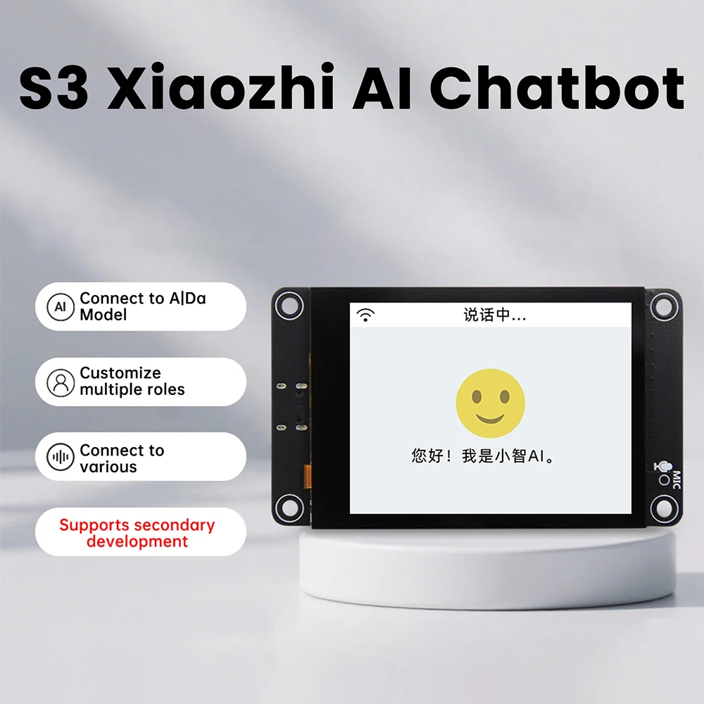 لوحة تطوير ESP32-S3 مع شاشة ملونة 2.8 بوصة معالج ثنائي النواة واي فاي بلوتوث AI لوحة عرض ذكية واجهة من النوع C