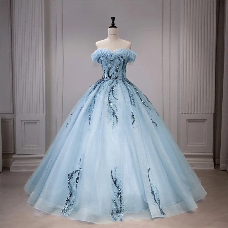 The elegant one-shoulder large-sized puffy adult dress from Leyi Examination Performance