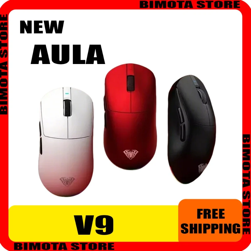 

New Aura V9 E-sports Mouse 8K 3mode Wireless Bluetooth PAW3950 Lightweight 42000 DPI Adjustable Nano Ice Coating Computer Office