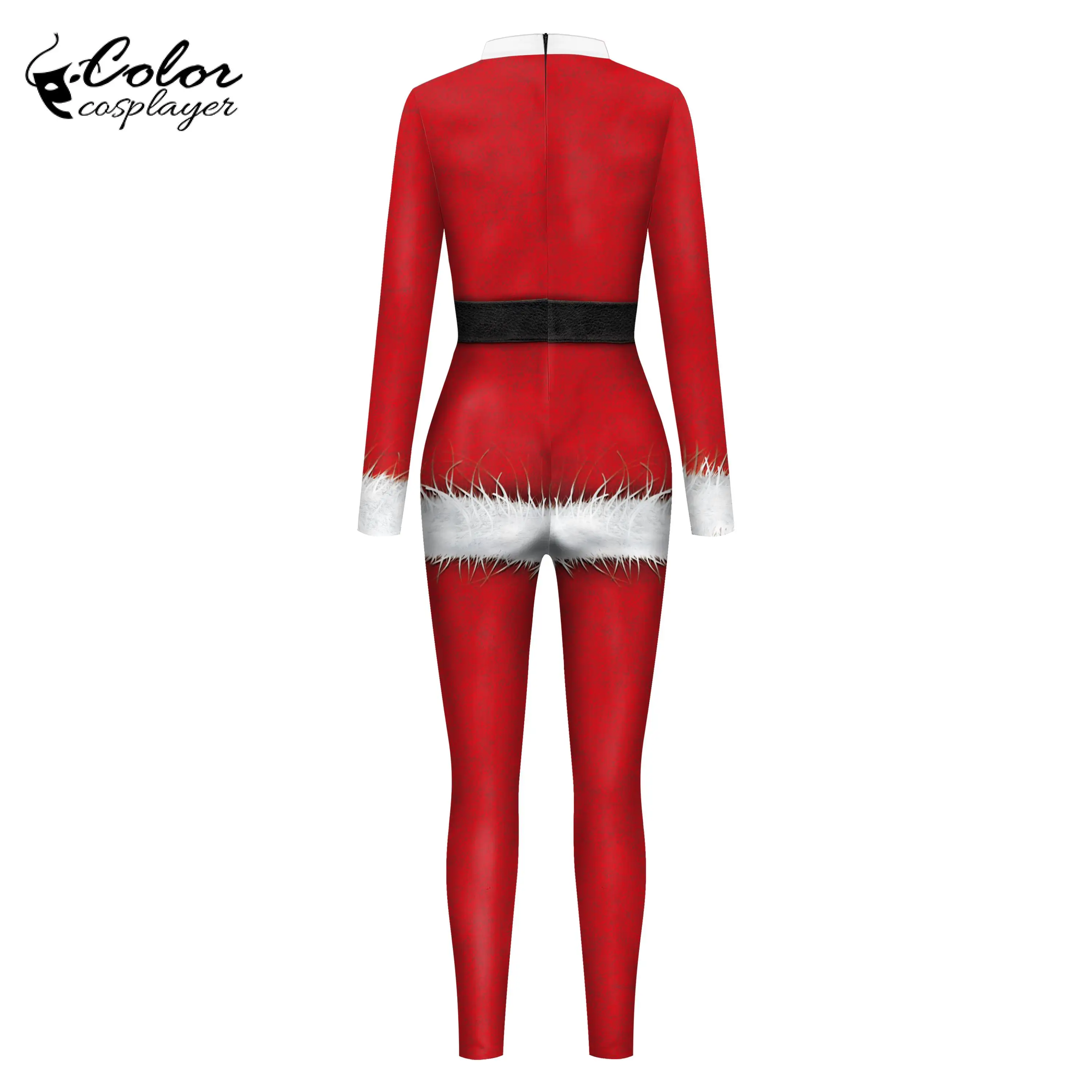 Kleur Cosplayer Kerstfeest Jumpsuits Lange Mouw Cosplay Kostuum Unisex Skinny Santa Print Catsuit Zentai Pak Bodysuits