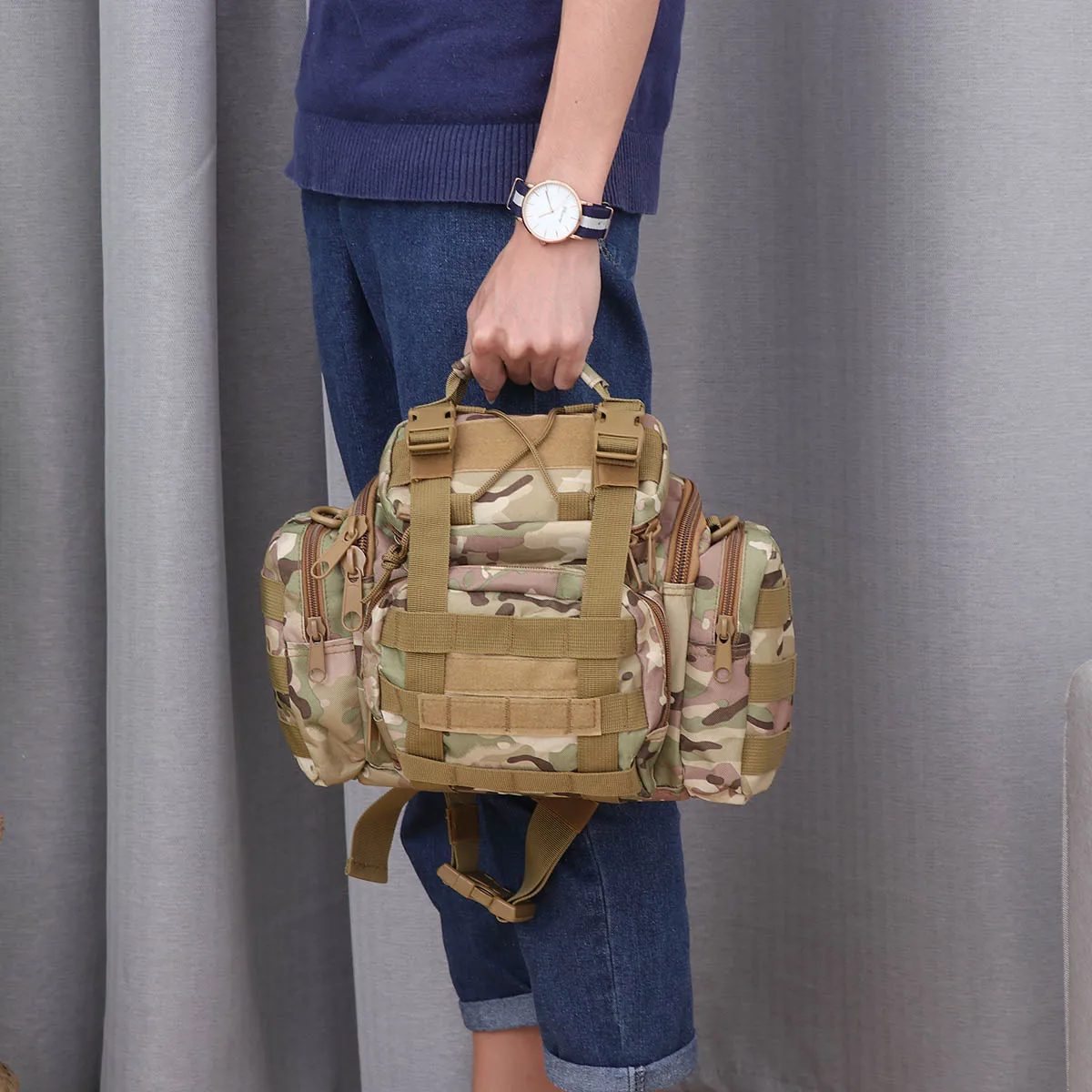 

Large Capacity Fishing Bag Multi-Pocket Waterproof Nylon Durable Tackle Organizer Adjustable Strap Camouflage Fishing Gear Case