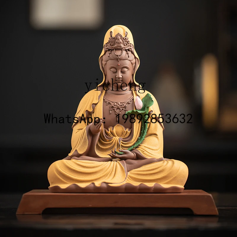 Ceramic Lotus Guanyin Buddha Statue Ornament Home Living Room Entrance Zen Space Ornament Crafts