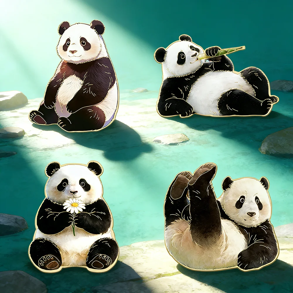 

Набор из 4 металлических эмалированных значков с мультяшными пандами, милые броши в виде животных, значки для воротника рубашки, забавные сувенирные украшения, подарок