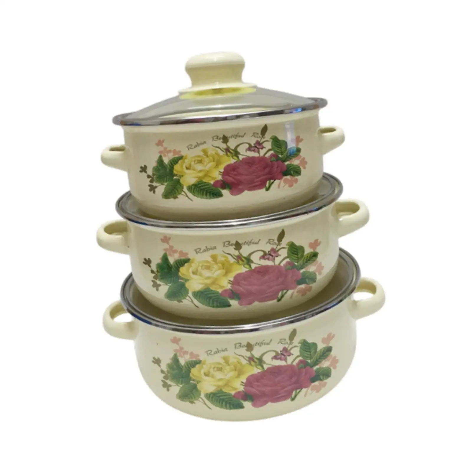 3 Pieces Enamel Stew Pot with Cover Home Simmering Pot for Kitchen Noodles