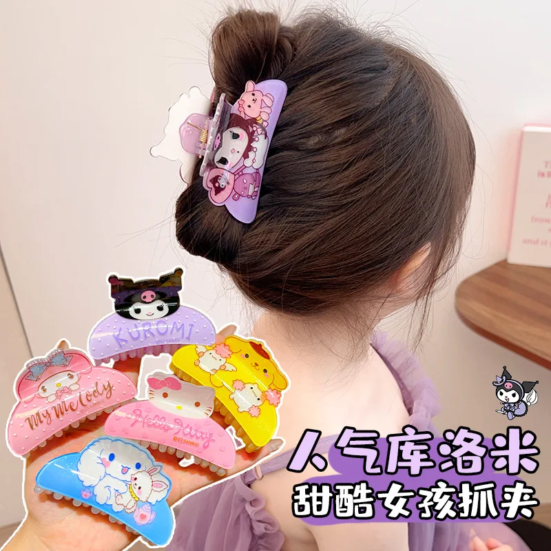 

Sanrio Hello Kitty Kuromi Kids Cartoon Fashion Acrylic Hairpins Hair Accessories Cute Girl All-match Dressing Grab Shark Clip