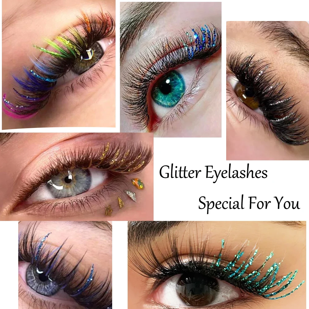 Mix Colors Glitter Eyelash Extensions Shiny Colorful False Lashes Faux Russian Volume Individual Lashes For Makeup Supplies